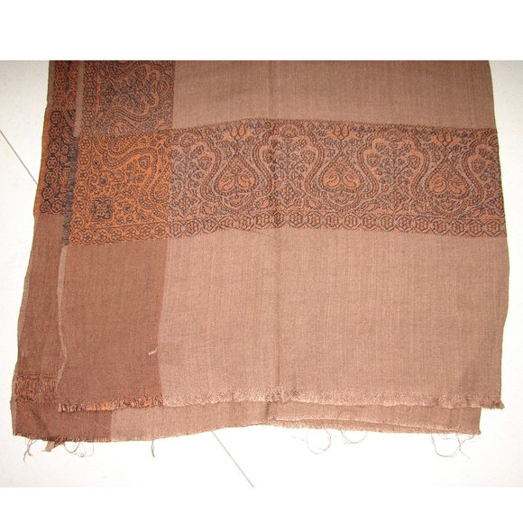 Afghani brown 100% wool patoo dupatta shawl black border embroidery all sides - Picture 5 of 6